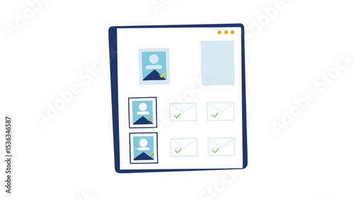 User profile grid within a digital app shows successful account verification and sent messages on a