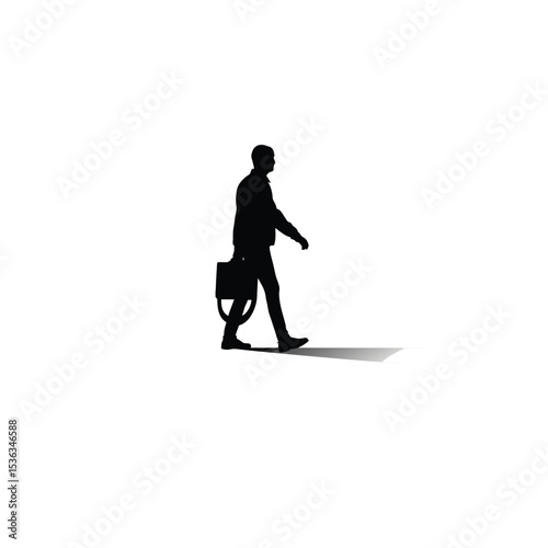 man walking silhouette black, side view on white background