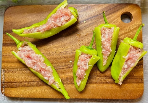 Stuffed bell peppers, stuffed capsicum, minced pork, pork stuffed peppers, Thai food, Chinese food, Asian food, home cooking, comfort food, delicious, savory, appetizing, healthy, homemade, main cours