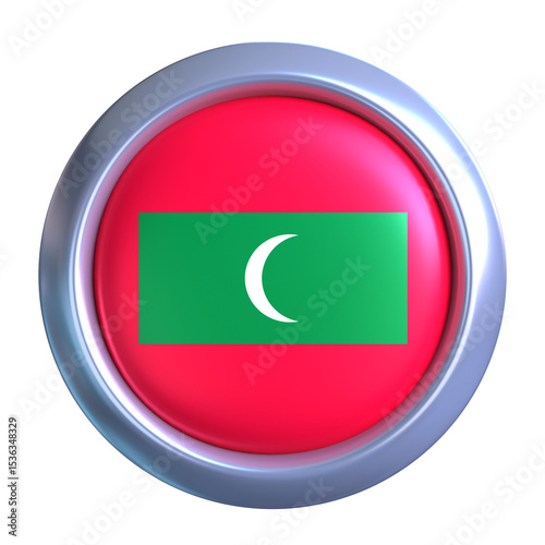 Free Download 3D Maldives Flag with circle metallic frame, showcasing national emblem detail in a polished, modern design. Perfect for apps, UI, or educational use - GFXLoad