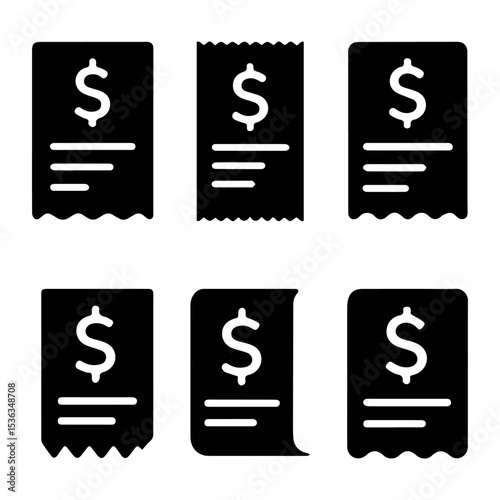 Receipt Symbols: A collection of receipt symbols represents financial transactions, accounting, and commerce. Capturing financial activity with simplicity and clarity.