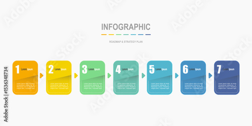 For business concept with 7 steps infographics,  multicolor rectangle shape, ,design for workflow layout, diagram, annual report, web design. vector