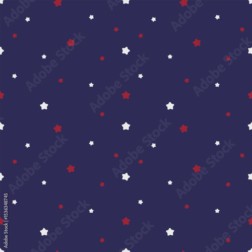 Fun colorful red and white star on blue background seamless pattern creative minimalist style art background for children or trendy design simple celebrate