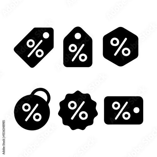 Sales icons: a set of six black sales tag icons, perfect for conveying discounts, offers, and promotions. the perfect visual representation for all your sales needs.