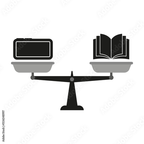 Digital versus book. Balance scales icon. Technology knowledge Vector. Education parity symbol.