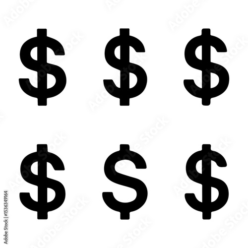 Six Dollar Signs: A graphic resource featuring six bold, black dollar signs arranged in a grid pattern.  Perfect for financial or business-related projects.
