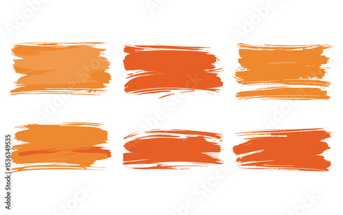 Orange Brush Stroke Elements Artistic Texture Paint Brush Set Collection