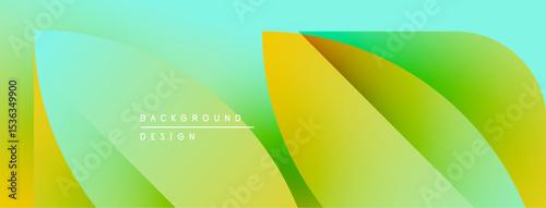 Abstract gradient background. Fluid shapes overlap, creating vibrant yellow, green, turquoise hues. Modern design element.