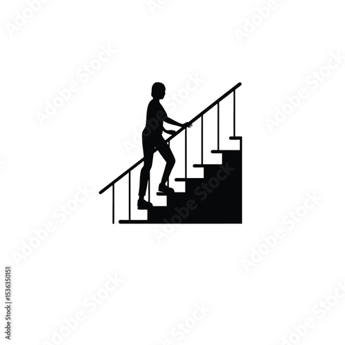 person climbing stairs silhouette black on white background
