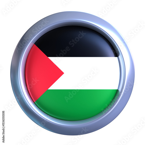 Free Download 3D Palestine Flag with circle metallic frame, showcasing national emblem detail in a polished, modern design. Perfect for apps, UI, or educational use - GFXLoad