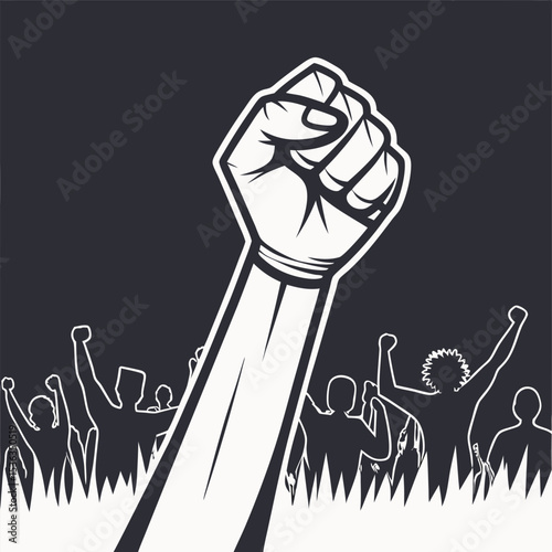 Powerful silhouette of a raised fist symbolizing protest, unity, resistance, and activism — ideal for social justice, political, and awareness campaign designs.