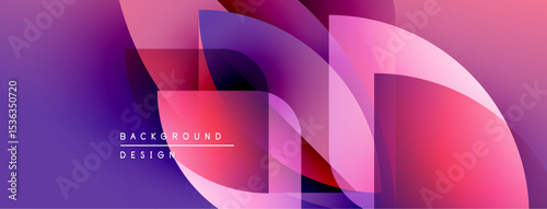 Abstract gradient shapes overlap, creating dynamic visual effect. Purple, pink hues dominate design, modern aesthetic.