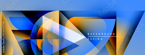 Abstract geometric shapes, vibrant colors, dynamic composition. Modern design elements create visually appealing background.