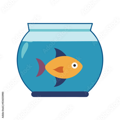 Flat and Minimal fish in round aquarium icon vector illustration on white background