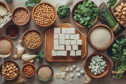 An image showcasing different types of plant-based proteins like lentils, AI Generative.