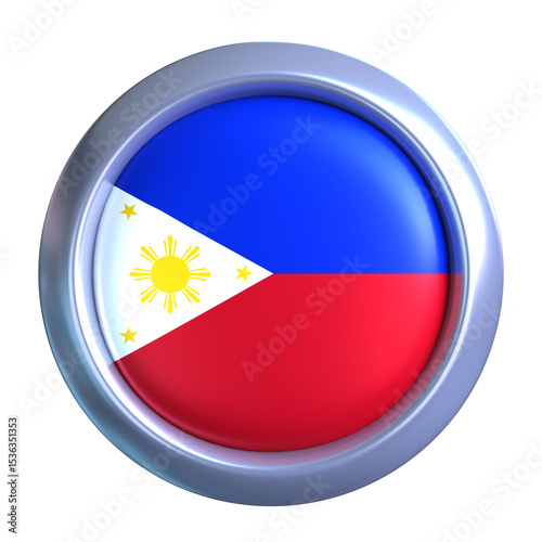 Free Download 3D Philippines Flag with circle metallic frame, showcasing national emblem detail in a polished, modern design. Perfect for apps, UI, or educational use - GFXLoad