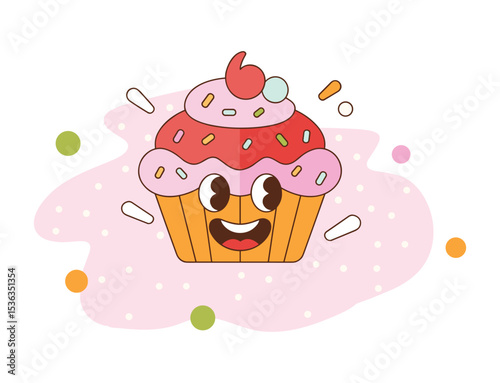 Adorable Cartoon Cupcake Illustration Sweet Treats Design