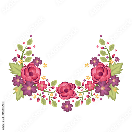 Beautiful Flowers Christmas Arrangement Cartoon Illustration Vector Clipart Sticker Decoration Background