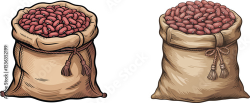 Vector watercolor painted illustration of a bag of beans isolated on transparent background 