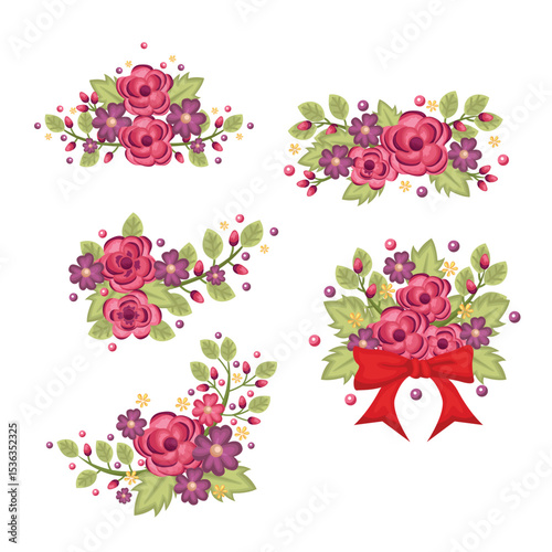 Beautiful Flowers Christmas Arrangement Cartoon Illustration Vector Clipart Sticker Decoration Background