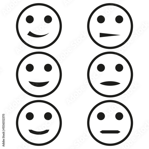 Minimal emoji icons. Thin line faces. Varied mood set. Vector expression symbols.