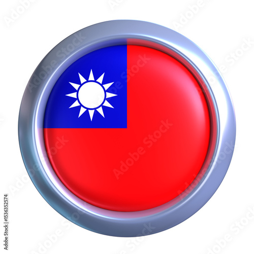 Free Download 3D Taiwan Flag with circle metallic frame, showcasing national emblem detail in a polished, modern design. Perfect for apps, UI, or educational use - GFXLoad