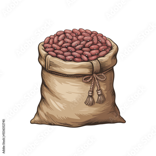 Vector watercolor painted illustration of a bag of beans isolated on white background 