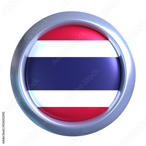 Free Download 3D Thailand Flag with circle metallic frame, showcasing national emblem detail in a polished, modern design. Perfect for apps, UI, or educational use - GFXLoad