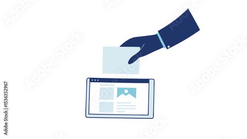 Submitting a design element to a webpage template reflects collaborative design using flat vector