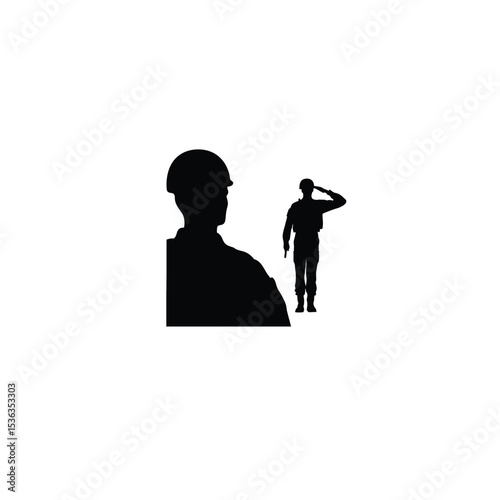 soldier saluting silhouette black on white background