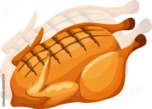 Roast chicken on white background