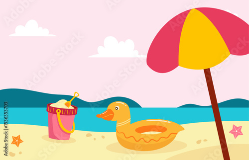 Flat summer beach background illustration