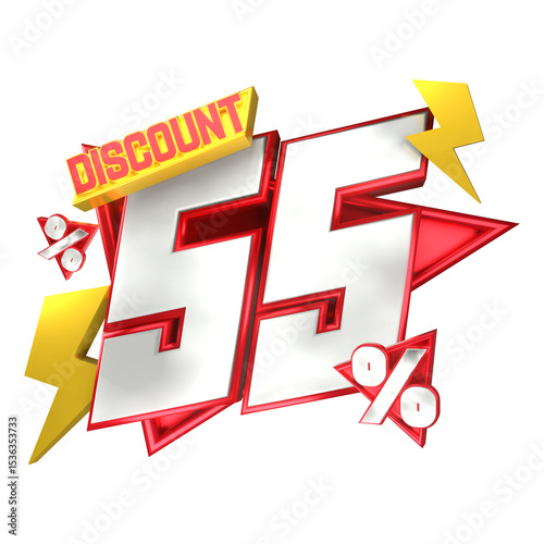 3d sales red and white discount price tag for composition 55 percent, amazing for product promotion