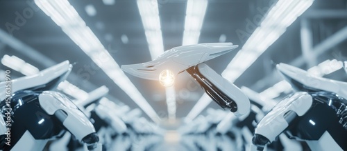 Futuristic Robotic Assembly Line: Advanced Technology and Automation in Manufacturing
