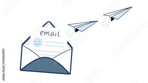Sending heartfelt thoughts via email Paper airplanes deliver greetings from an open envelope icon