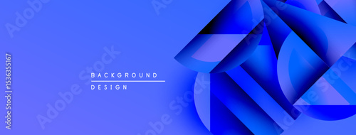 Abstract blue design. Geometric shapes overlap creating dynamic visual effect. Gradient shades enhance depth, modern aesthetic.