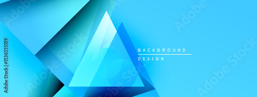 Abstract blue geometric shapes overlap, creating dynamic visual effect. Gradient shades enhance depth, modern design aesthetic.