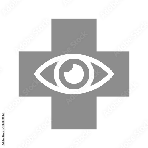 Ophthalmology clinic with medical cross. Eye healthcare and medicine medical clinic vector icon.