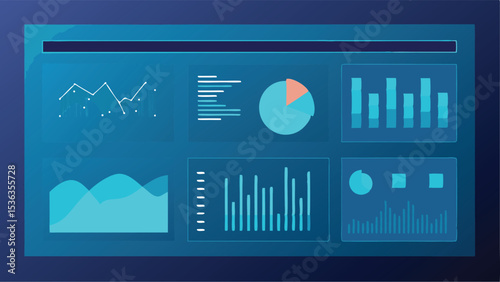 Overview of a digital dashboard interface displaying various types of data visualizations and charts