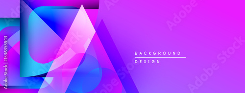 Abstract geometric shapes blend vibrant purple, blue hues. Modern design suggests digital art, background texture. Minimalist text reads background design.