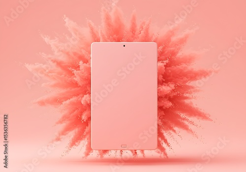 Pink Tablet Mockup Surrounded by Soft Coral Explosion Effect