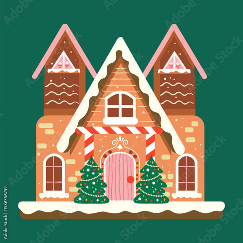Gingerbread House Illustration: A meticulously crafted gingerbread house illustration, showcasing the whimsical charm and festive spirit of the holiday season. It depicts a sweet, edible dwelling.