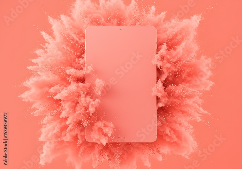 Pink Tablet Mockup Surrounded by Soft Coral Explosion Effect