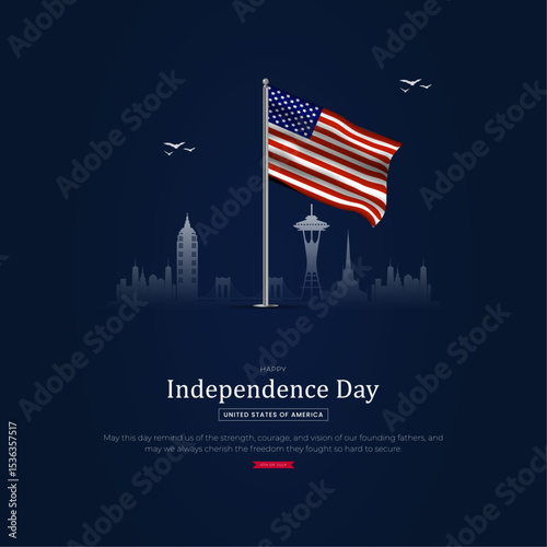 4th of July - Independence Day USA Post and Greeting Card. Modern and Minimal United States Independence Day Celebration Design Vector Illustration