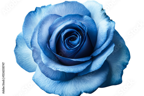 Fototapeta Naklejka Na Ścianę i Meble -  Vibrant blue rose with dew-kissed petals isolated on transparent PNG background in high resolution for versatile cutout use in floral illustrations, wedding stationery, and digital art projects