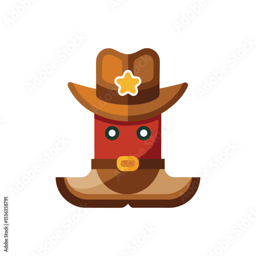 Flat and Minimal Retro Cowgirl boots with hat icon vector illustration on white background