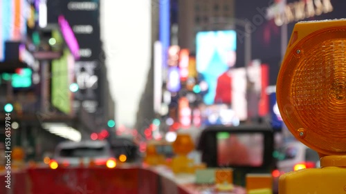 Wallpaper Mural New York City Times Square, Manhattan Midtown Broadway street, USA. Defocused american NYC urban road traffic, people. Advertising signs, commercial billboard screens. Roadwork construction barrier. Torontodigital.ca
