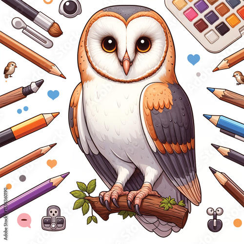 Barn Owl cartoon vector illustration isolated