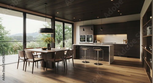 Chic modern kitchen with indoor dining