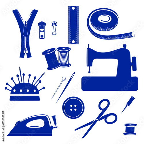Vector icons of item used for sewing